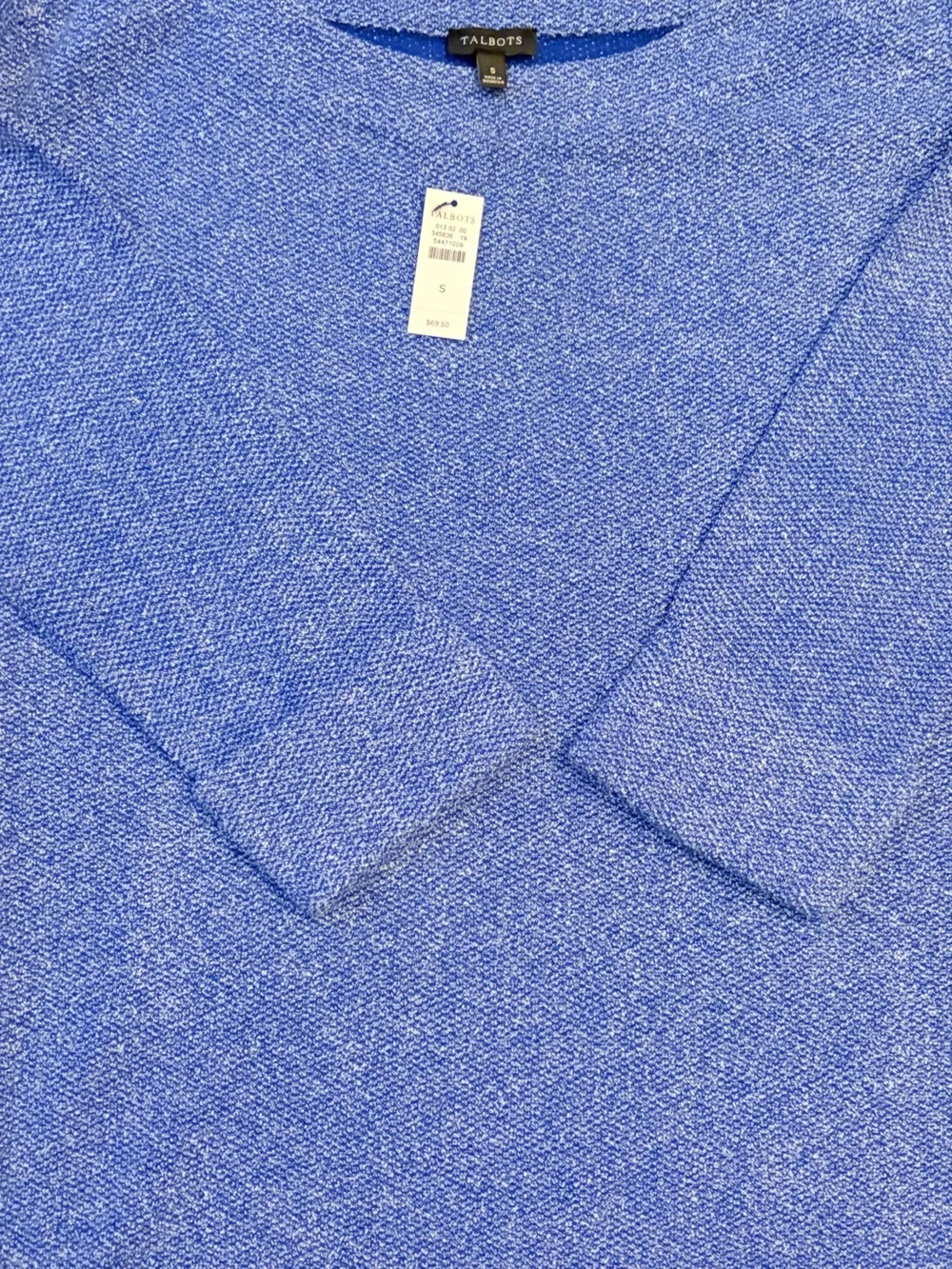 NWT Talbots Wide Neck Space Dye Cuff Sweater in Blue, Size Small